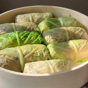 cabbage rolls into a steamer basket and steam for 10-15 minutes